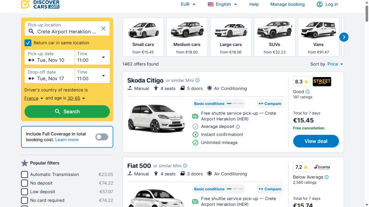 Skoda Citigo Street Rent a Car à 15,45 euros pour sept jours à Héraklion